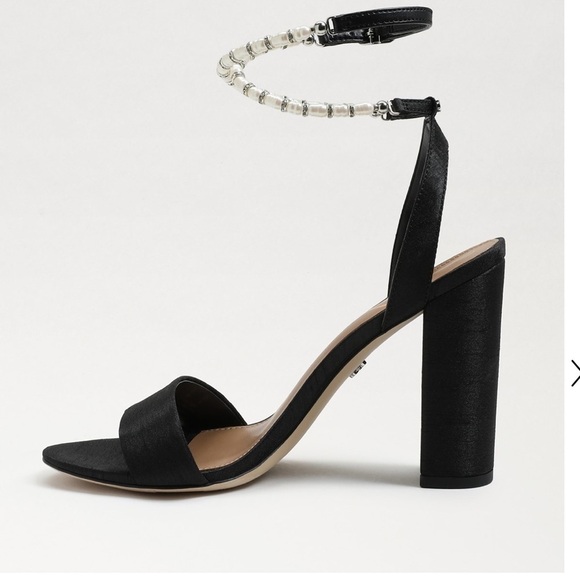 Sam Edelman Yanelli beaded ankle strap Modern black Silk Fabric block heel 7 1/2 - Picture 7 of 13